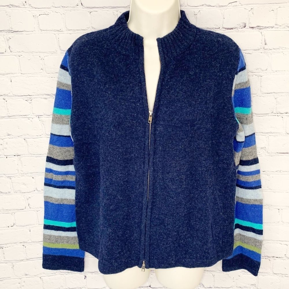 EXPRESS JEANS LAMBSWOOL ZIP STRIPE SLEEVE SWEATER - LARGE